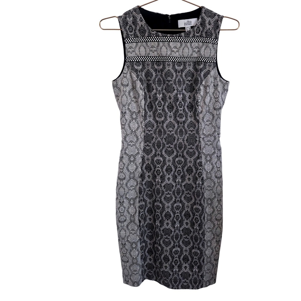Belle Badgley Mischka Womens Snakeskin Print Sleeveless Sheath Dress Grey Size 2